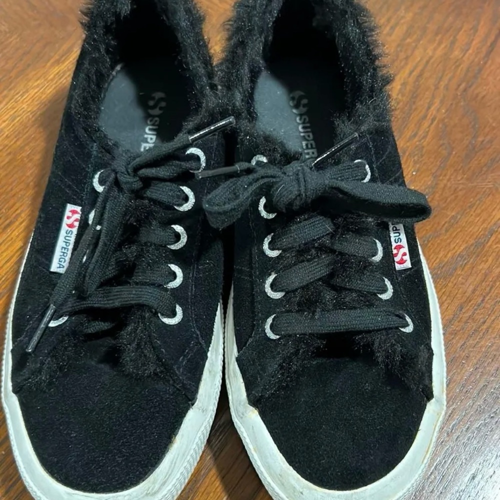 Superga Women's Black Fuzzy Sneakers